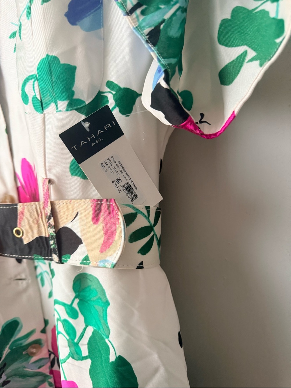 Tahari ASL White Floral Midi Skirt with Pink, Green & Blue Blooms - Picture 5 of 6
